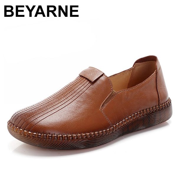 

beyarnedesigner handmade genuine leather autumn women shoes mother loafers soft tendon flat bottom casual individual shoese1033, Black