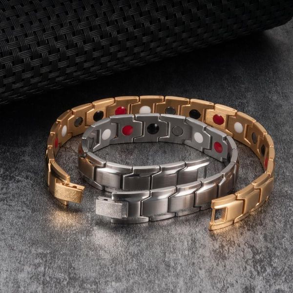 

magnetic bracelet men healing energy stainless steel magnetic bracelets male health chain link germanium male bracelet, Black