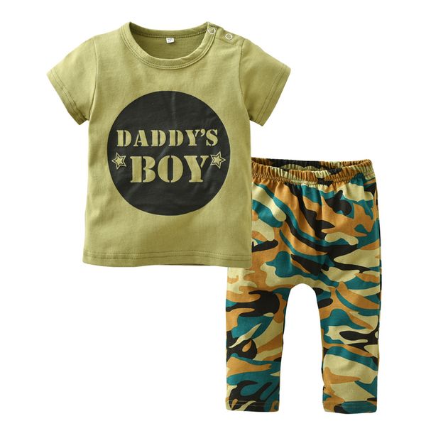 

2019 new style baby boy clothing set short sleeve fashion letter t-shirt+camouflage pants newborn toddler baby boy girl clothes, White