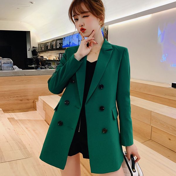 

casual double breasted women blazer jacket notched collar female jackets fashion suits outwear 2019 spring autumn coat, White;black