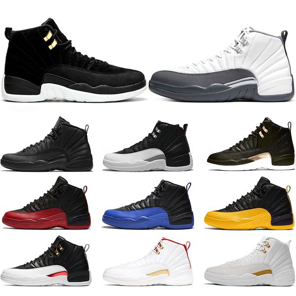 

12 dark grey 12s basketball shoes reverse taxi fiba midnight black white grey game royal mens trainer sports sneakers size 40-47