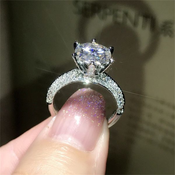 

classic luxury real solid 925 sterling silver ring 2ct 10 hearts arrows sona diamond wedding jewelry rings engagement for women ly191226, Slivery;golden
