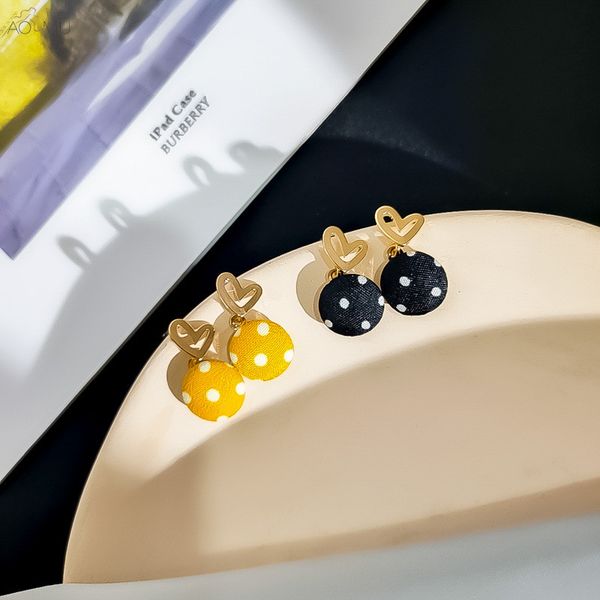 

aomu korean autumn winter geometric love heart wave point cute metal drop earrings for women gift party jewelry pendant bijoux, Silver