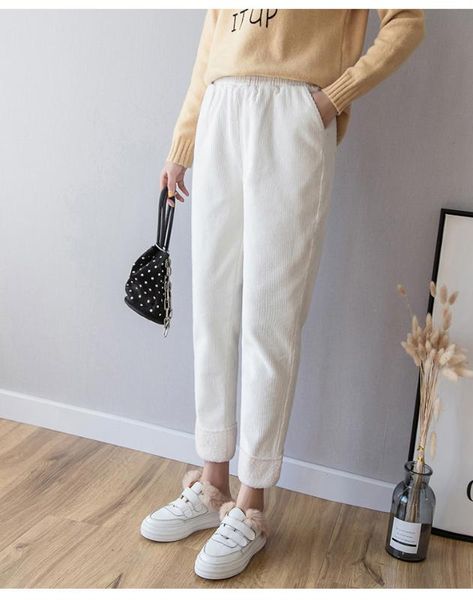 

fashion autumn winter warm corduroy women legging open spliced casual female high waist trousers lady harem pants ladies, Black;white