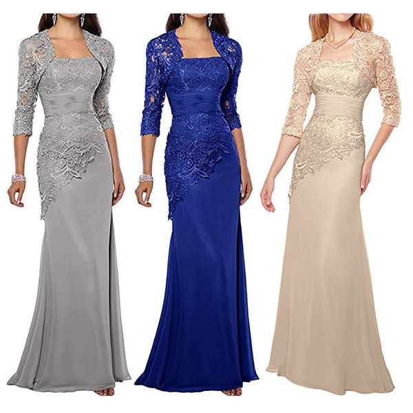 

Elegant Mother Dresses with Jacket Zipper Back Floor Length Lace Appliques Mermaid Mother of the Bride Dresses Custom Made