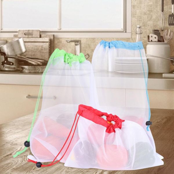 

reusable 12/15pcs mesh produce bags washable bags for grocery shopping storage fruit vegetable toys sundries organizer storage