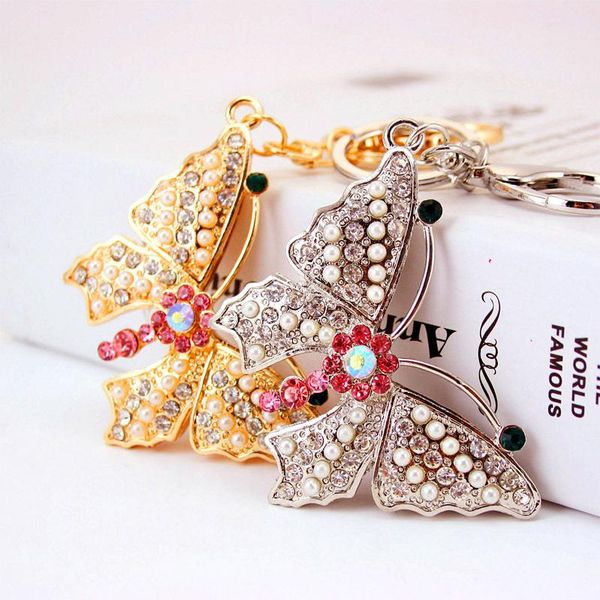 

сплав бабочки кулон ключевые цепочки кристалл rhinestone keyrings gold tone гальваническим омаров застежка брелок брелки держатель сумки акс, Slivery;golden