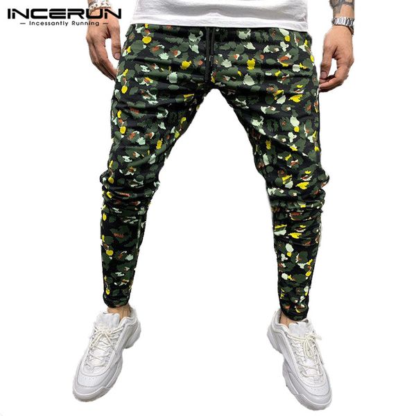 

incerun leopard print pant men casual pencil pants streetwear social stylish joggers mens stretch elastic trousers autumn 2019, Black