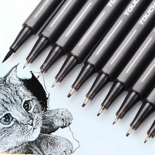 

needle pen hook line pen hand-painted design special waterproof anime design engineering drawing sketch painting brush, Black;red