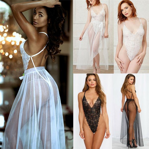 

backless body lingerie lace bodysuit+mesh cover up plus size underwear lingerie erotic babydoll s xl xxl, Black;white