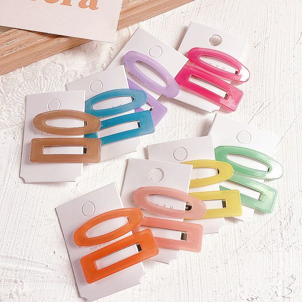 

2020 new korea cute women hair clips candy color jelly acrylic geometric bb hair pins for girl fashion accessories, Slivery;white