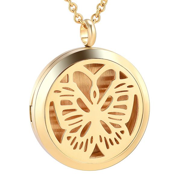 

ijp0159 stainless steel gold butterfly aromatherapy pendant essential oils diffuser perfume 2 pads necklace with chain jewelry, Silver