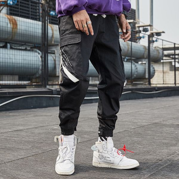 

males sports sweat pants mens bottom pants trend fashion handsome overalls casual pants youth student hip-hop mens wear 2020 new, Black