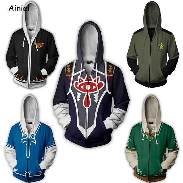 

the legend of zelda cosplay costume hoodie sweatshirt casual cool coat jacket fashion sweat shirt zipper hooded hoodies boy, Black