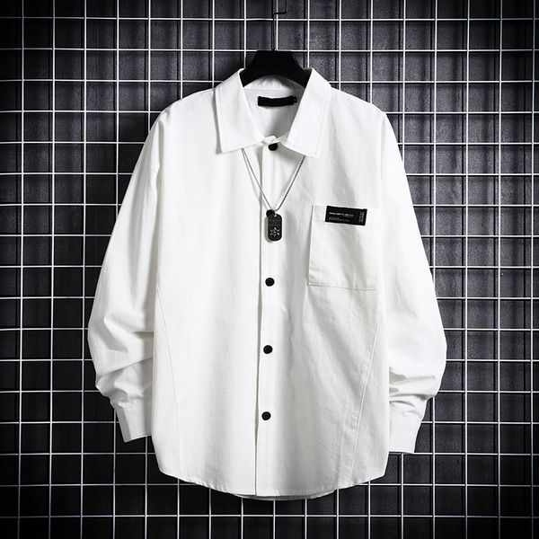 

korean loose white men shirt stylish casual long sleeve collar button shirts camisas para hombre simple men clothes new mm60ncs, White;black