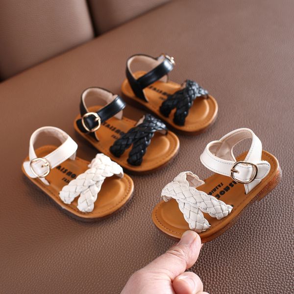 

summer girls sandals children's sandals woven princess beach shoes 1-2 years old children's shoes for baby girls, Black;red