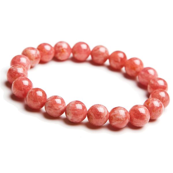 

genuine red natural rhodochrosite gemstone crystal round bead stretch charm bracelets for women 9.5mm, Golden;silver