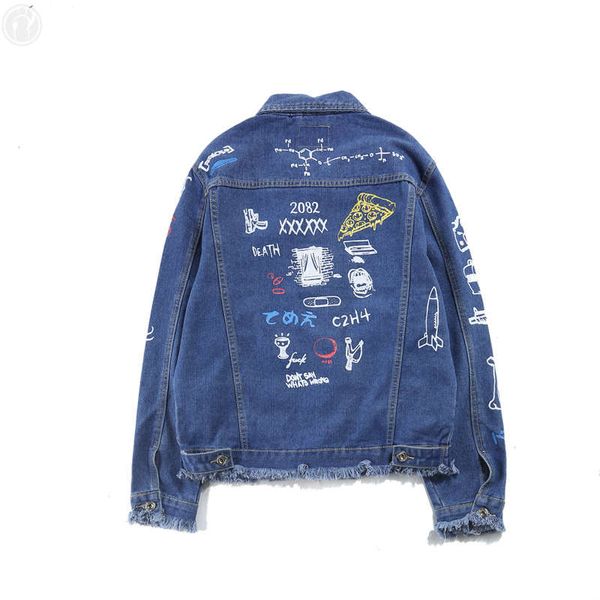 

Luxury Mens Jeans Jacket Men Streets DOODLE Denim Coat Male Motorbike Jeans Coat Jackets Asian Size Free Shipping Tops Men Clothing ww00