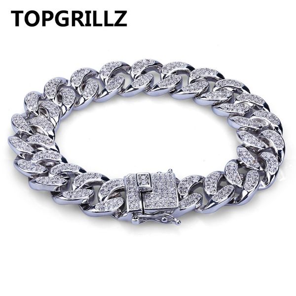

rillz hip hop rock jewelry gold color plated cuban chain micro pave cz stones bracelet 8 inch length beacelets for men, Golden;silver