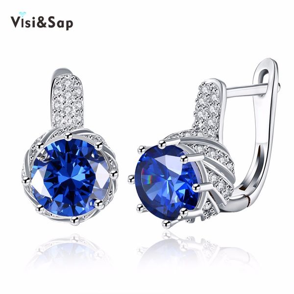 

visisap blue round micro inlay cubic zirconia hoop earrings for lovers women romantic jewelry earring white gold color vkzce157, Golden;silver