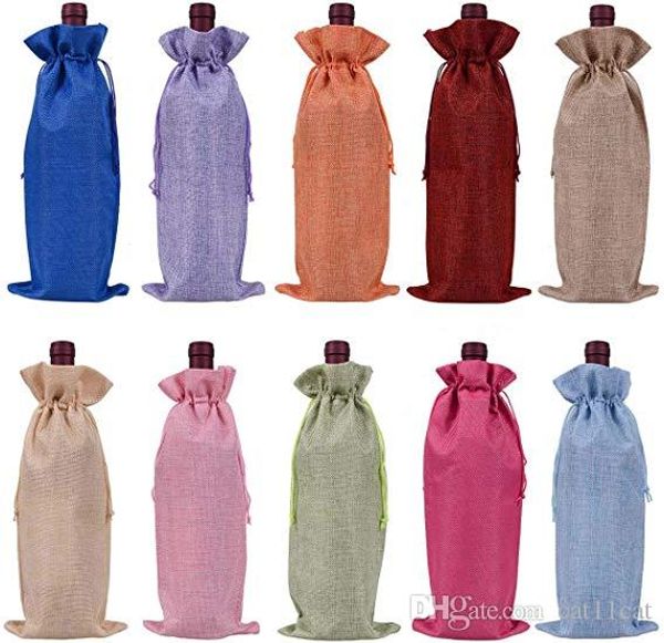 

burlap wine bottle bags champagne wine bottle covers gift pouch packaging bag wedding party festive christmas decoration 15*35cm dhl