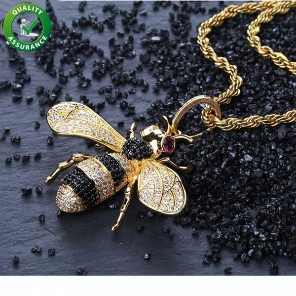 

ожерелье iced out подвеска hip hop ювелирные micropave имитация алмазный cz bling bee подвеска с веревкой цепи для мужчин роскошный дизайнер, Silver