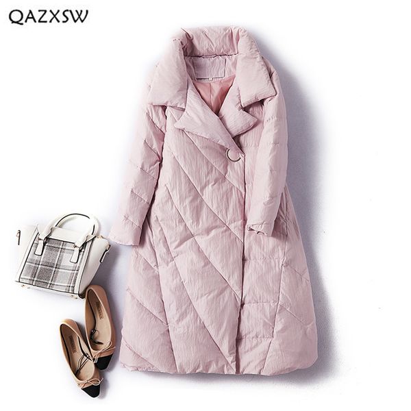 

women's down & parkas qazxsw winter jacket long coat over the knee thickening suit collar white duck warm casual outerwear ld156, Black