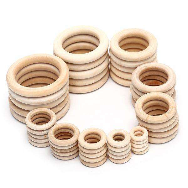 

5/10/20/50pcs natural wood teething beads wooden ring children kids diy wooden jewelry making crafts 10 size