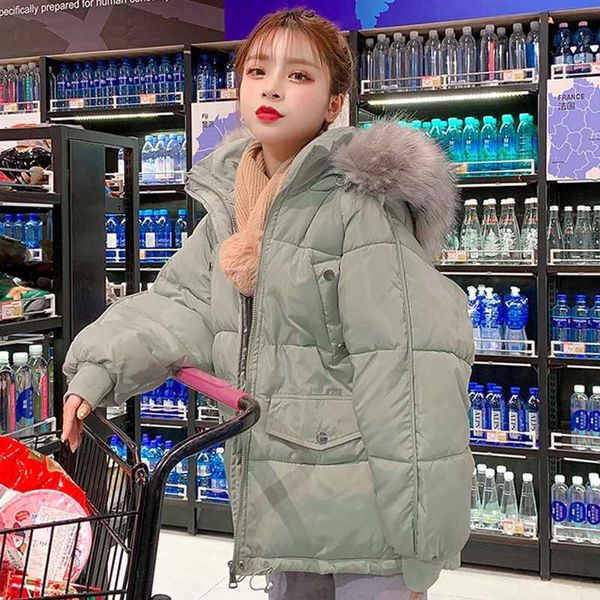 

fur collar solid long parka women hooded stand colar loose female cotton padded jackets outwear 2020 winter thick warm cotas, Black