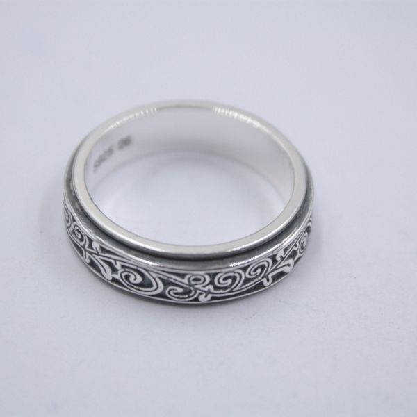 

pure 925 sterling silver ring band 6mm floral pattern ring size from 6.5-12 unisex, Golden;silver