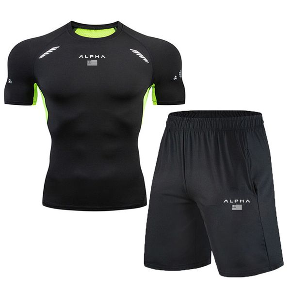 

2 pieces / set of men sportswear gym fitness badminton sportswear running jogging sports training suit, Black;blue