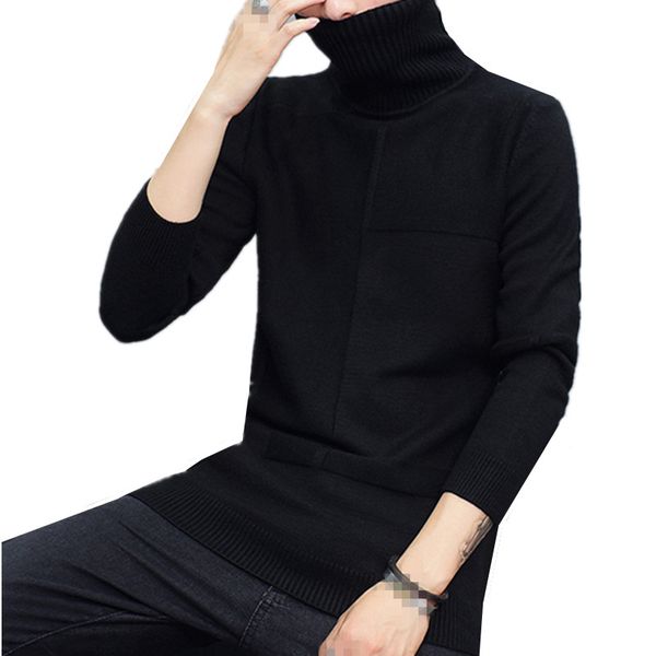 

c1089 autumn and winter 2018 new men's young slim fashion pure color turtleneck knit sweater wholesale ing, White;black
