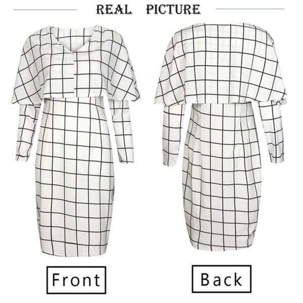 

women ladies elegant formal dress vestidos white and black plaid long sleeve british style knee length summer dress, Black;gray