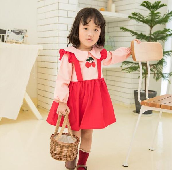 

INS Baby girl Clothing Dress Spring Fall kids Cherry Print kids Pet Pan Collar Long Sleeve Girl Elegant Princess dress