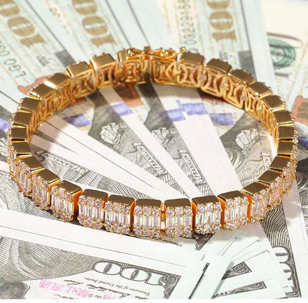 

men hiphop square diamond bracelet bling tenns bracelet gold silver7inch 8"inch 8.6mm simulate dimonds bangles braceles, Golden;silver