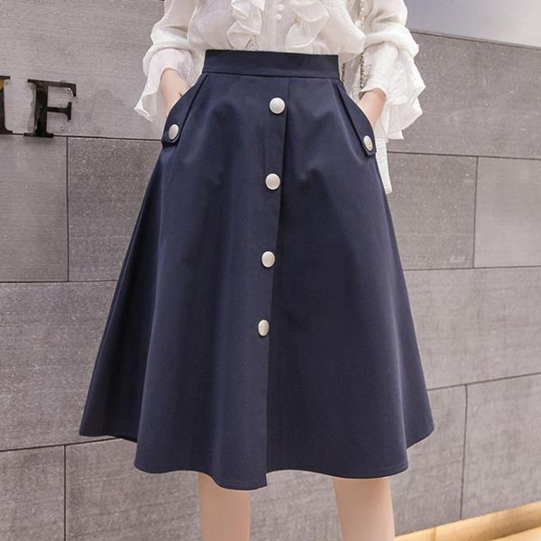 

2020 vintage 50s skirt with pocket audrey hepburn black button front midi swing skirt rockabilly pinup skirts plus size jurken