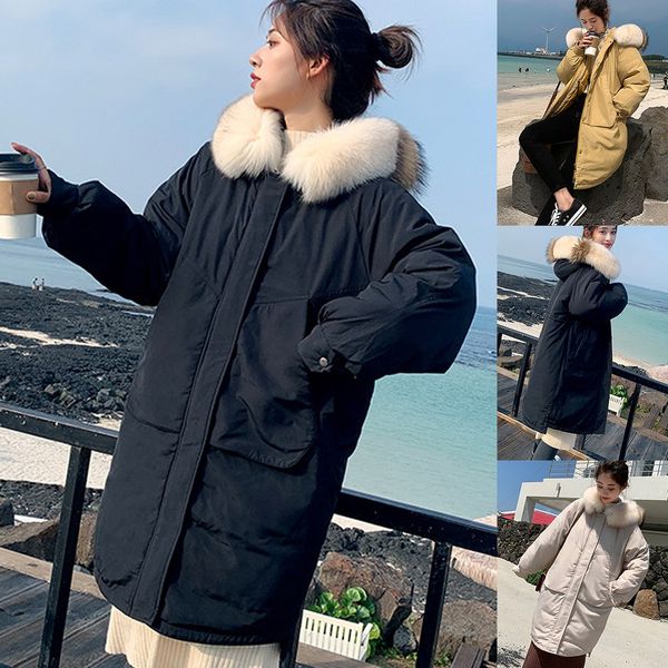 

2019 parka womens winter coats womans long cotton casual fur hooded jackets warm parkas female overcoat coat 92440, Black
