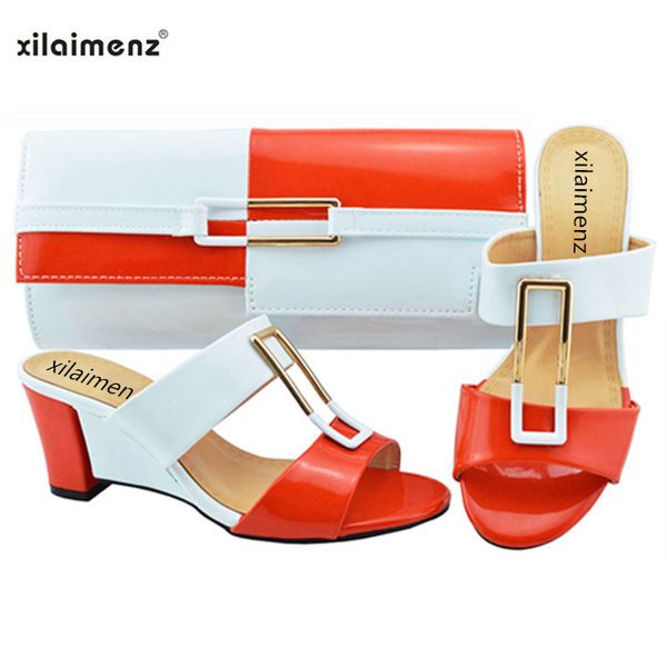 

new shop 40% discount 2018 new fashion white mix orange color italian shoes with matching bags fashion women shoes wedges, Black