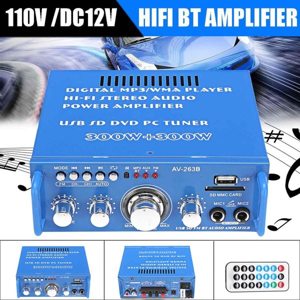 

300w+300w 110v/12v home audio power hifi stereo 2 ch digital bluetooth mini amplificador fm mp3 music player