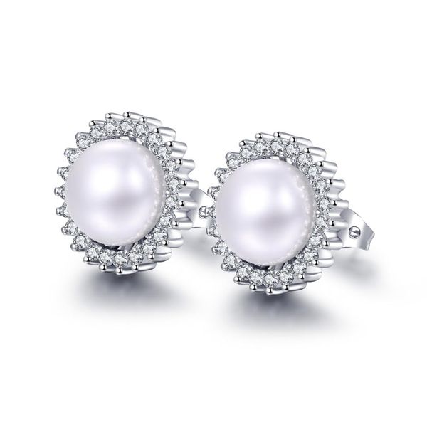 

ch-513 pearl earrings real 925 sterling silver semi-round pearl earrings for women gift, Golden;silver