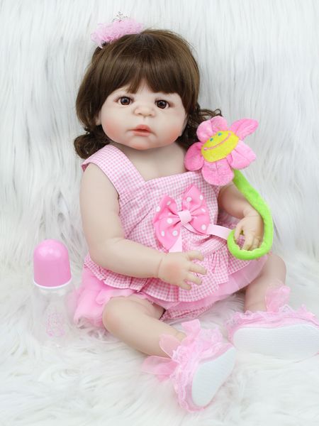 

22inch full body silicone reborn girl baby doll toys sweetly newborn princess toddler babies doll birthday gift child bathe toy