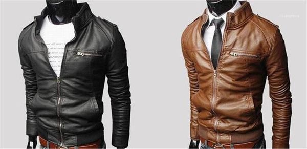 

leather jackets casual males clothing zipper panelled mens designer leather jackets fashion skinny stand collar mens zipper, Black