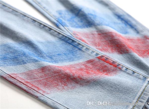 

мужские полосатый рваные джинсы модельер лето zipper casual брюки карандаш середины талии джинсы мужские брюки, Blue