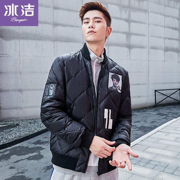 

bingjie men'sdown jacket new baseball collar 90% duck down coat j90132101d, Black