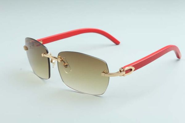 occhiali da sole semplici di vendita diretta in fabbrica A10-B3524012 occhiali da sole di lusso con tempio in legno nero / rosso naturale senza cornice