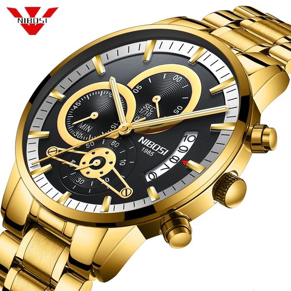 

nibosi mens watches luxury brand gold watch men relogio masculino automatic date watch quartz luminous calendar wristwatch cj191213, Slivery;brown