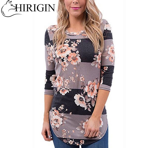 

new style in autumn 2017 fashion women floral long sleeve print loose cotton t shirt casual shirts, White