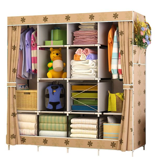

price reinforcement large wardrobe cloth wardrobe fabric closet folding clothing storage cabinet dustproof wardrobe