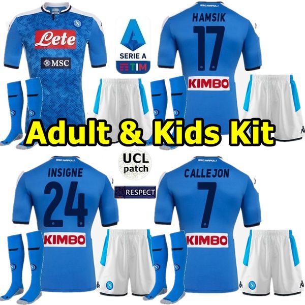

kids kit 19 20 napoli soccer jerseys 2019 home naples hamsik insigne mertens callejon james youth children football shirt set uniforms, Black