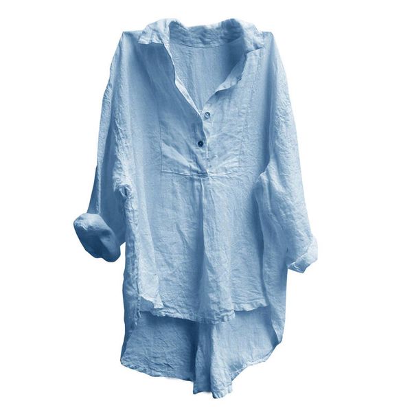 

women's ladies hem irregular v-neck long-sleeved shirt casual loose blouse t-shirt girls solid color, White